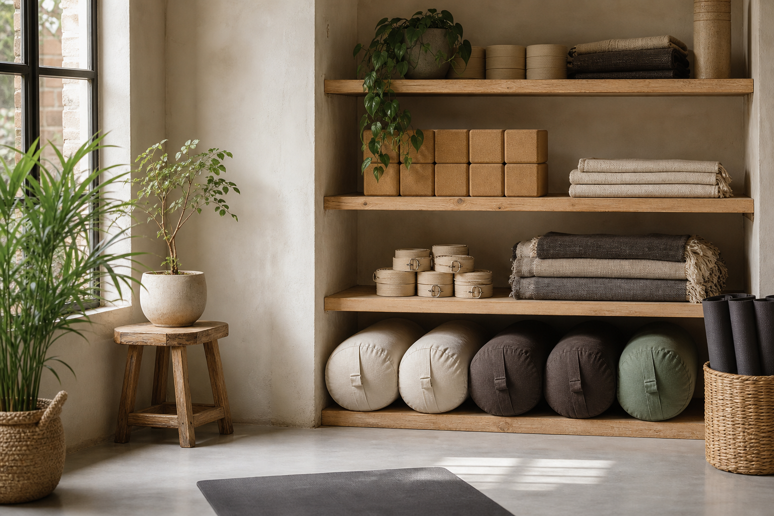 Yoga mats laid out in the Casa Linha studio
