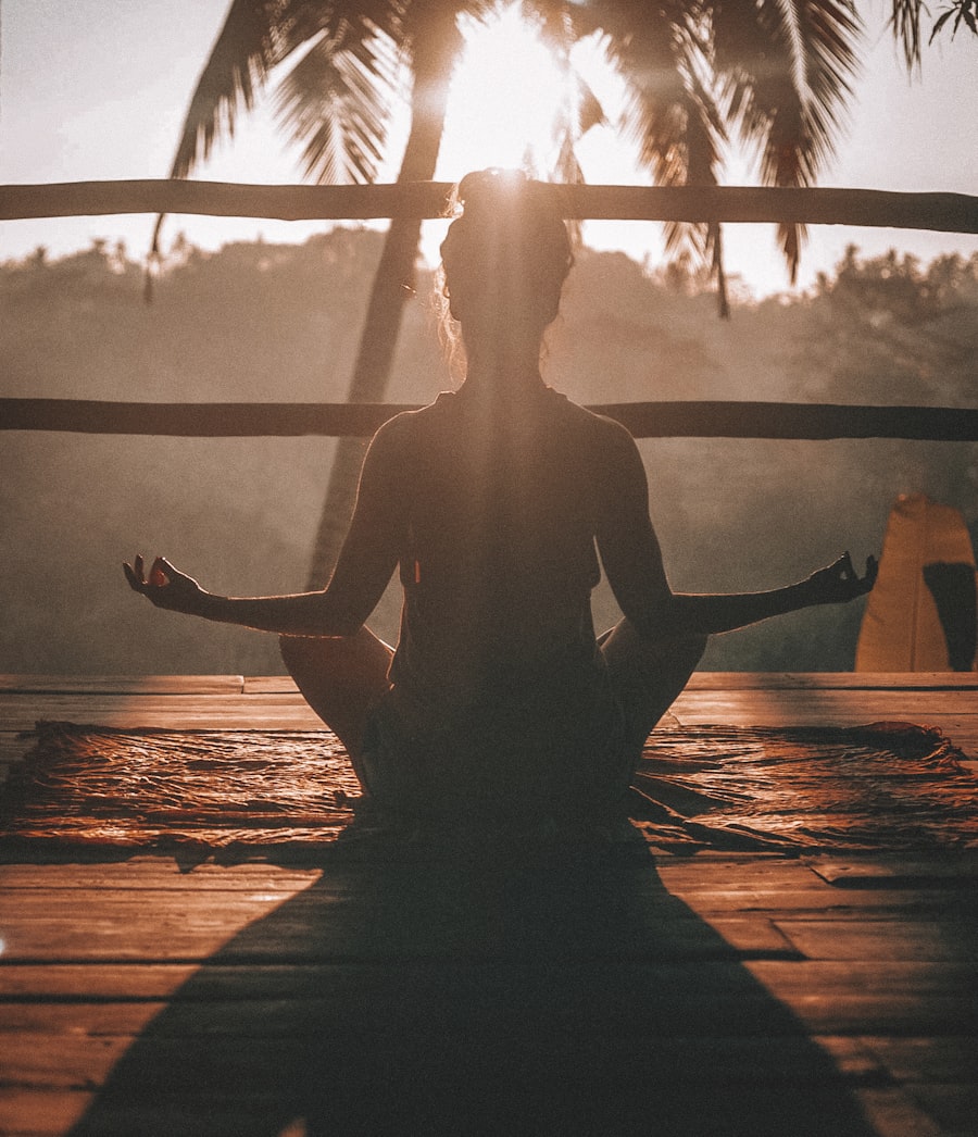Founder practising yoga in a calm studio